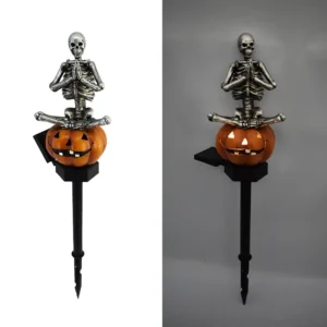 SM24206 Halloween Pumpkin Skull Resin Statue Solar Stake Light_3