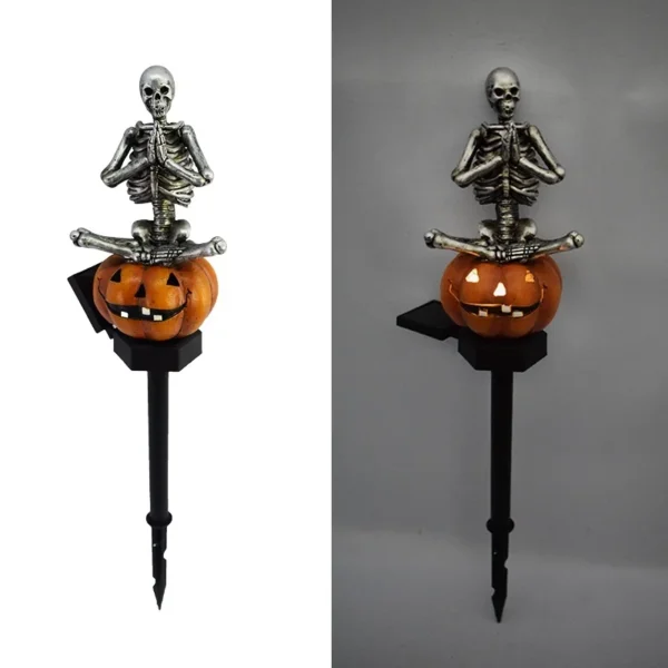 SM24206 Halloween Pumpkin Skull Resin Statue Solar Stake Light_3