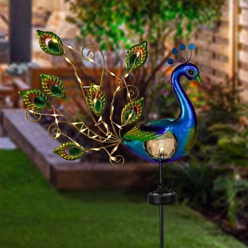 SM24244 Plastic PP Peacock Animal Bird Solar Stake Light_2