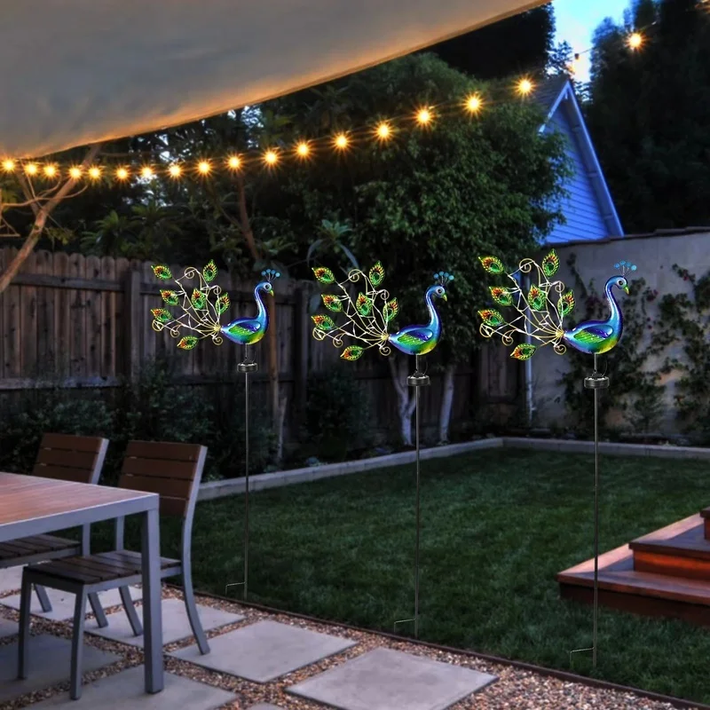 SM24244 Plastic PP Peacock Animal Bird Solar Stake Light_4