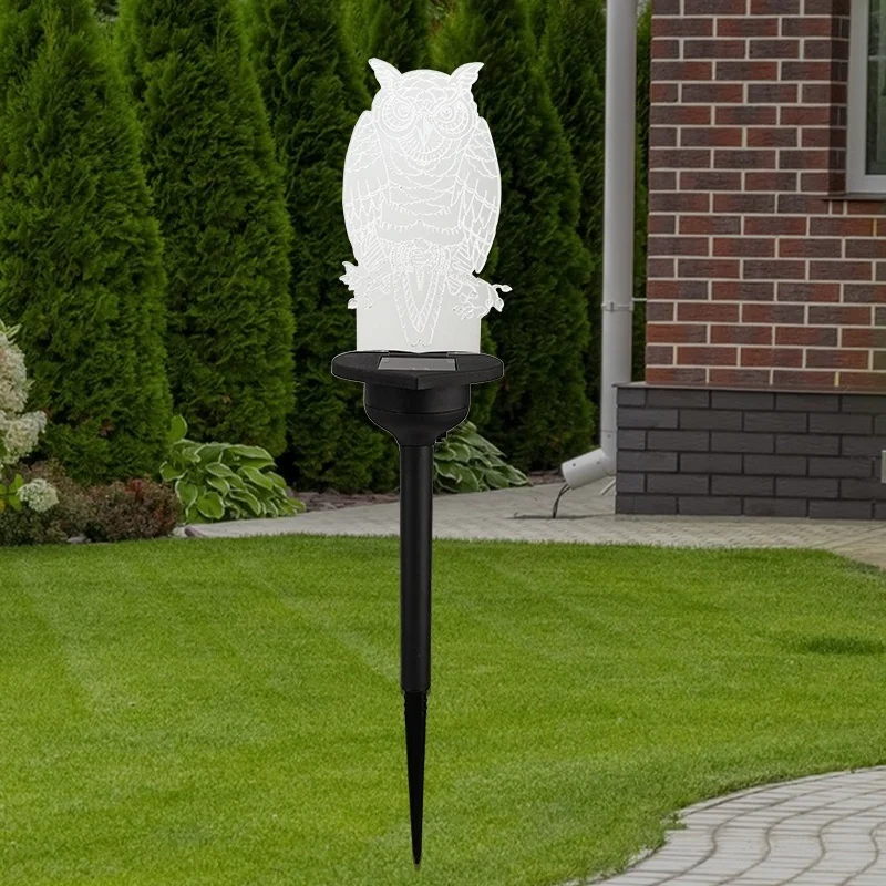 SM24245 Black Plastic PP Acrylic Owl Solar Stake Light, Animal Design, 4.6