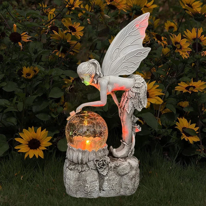 SM24251 Solar Garden Fairy Resin Statue with Freestanding Light_2