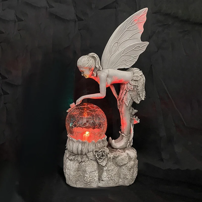 SM24251 Solar Garden Fairy Resin Statue with Freestanding Light_4