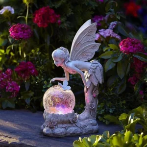 SM24251 Resin Fairy with Glass Ball Freestanding Decorative Garden Solar Statue