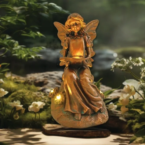 SM24267 Solar Fairy Resin Statue with 5 LED Freestanding Light