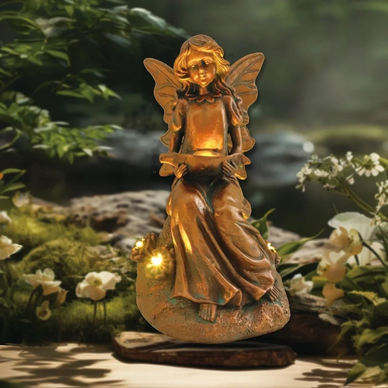 SM24267 Solar Fairy Resin Statue with 5 LED Freestanding Light