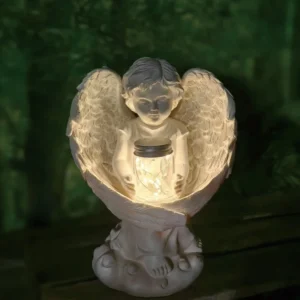 SM24289 Solar Glass Bottle Angel Resin Statue Freestanding Light