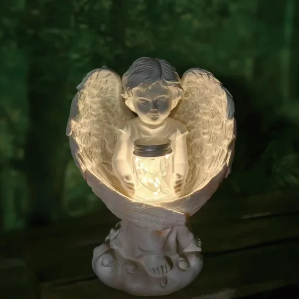 SM24289 Solar Glass Bottle Angel Resin Statue Freestanding Light