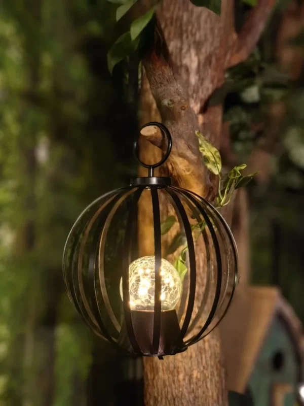 SM24291 Glass and Metal Iron Solar Hanging Lantern