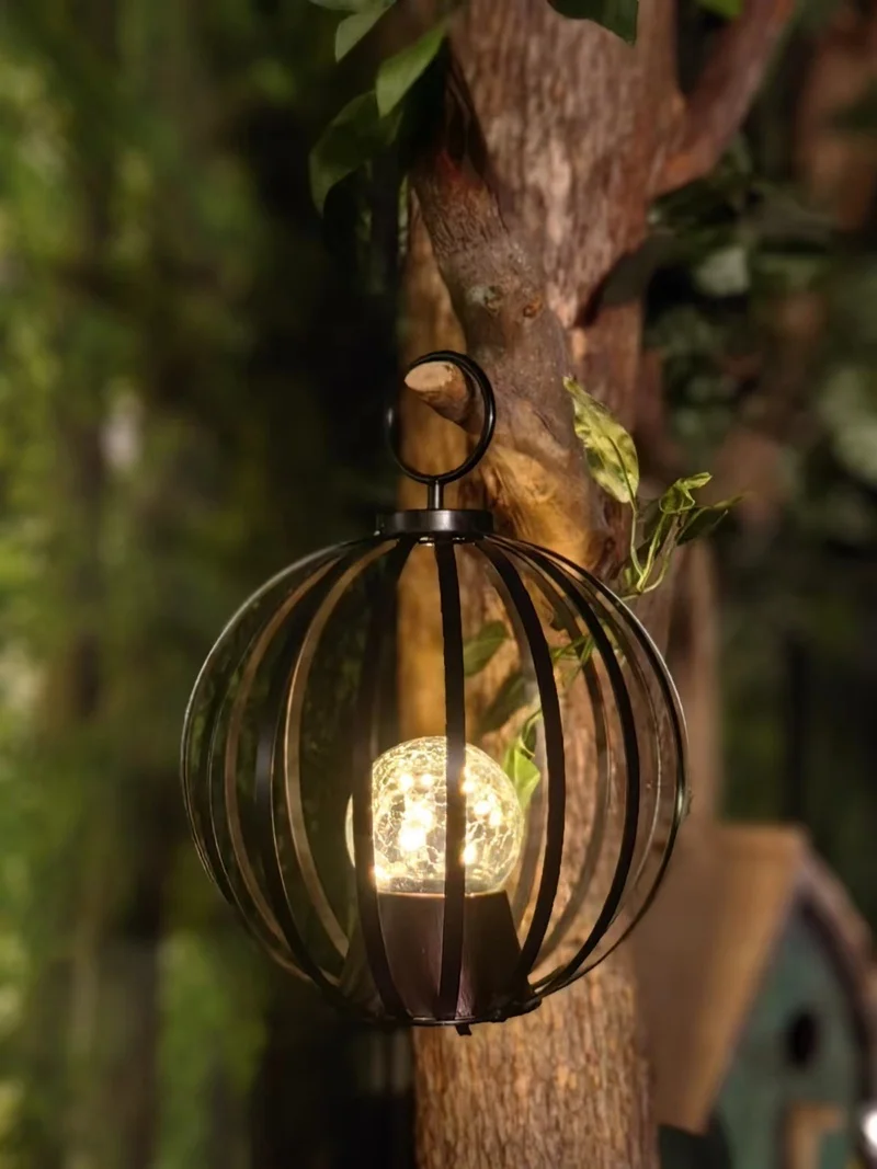 SM24291 Glass and Metal Iron Solar Hanging Lantern