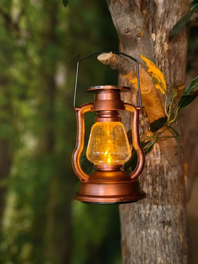 SM24295 Black Plastic PP Solar Hanging Lantern, Small, Textured, Modern Design with Base