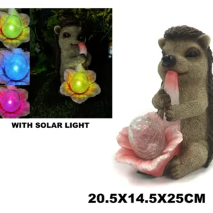 SM24308 Bronze Textured Resin Hedgehog Statue with Solar Freestanding Decorative Light_2