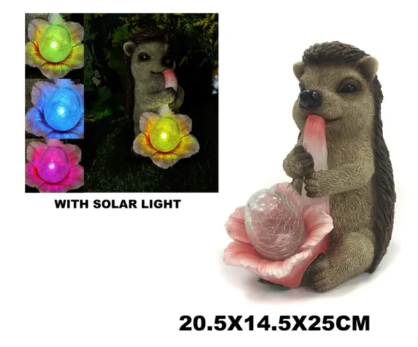 SM24308 Bronze Textured Resin Hedgehog Statue with Solar Freestanding Decorative Light_2