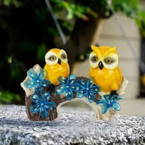 SM24309 Resin Statue - Solar Owl Bird on Branch Freestanding Light Animal
