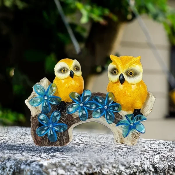 SM24309 Resin Statue - Solar Owl Bird on Branch Freestanding Light Animal