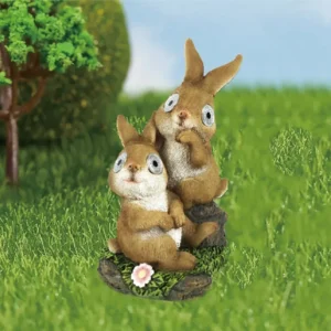 SM24310 Bunny Resin Statue Solar Garden Light Freestanding Rabbit Sculpture