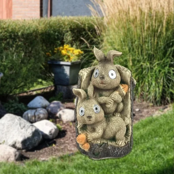 SM24312 Solar Bunny Resin Statue Garden Ornament Freestanding Rabbit Light