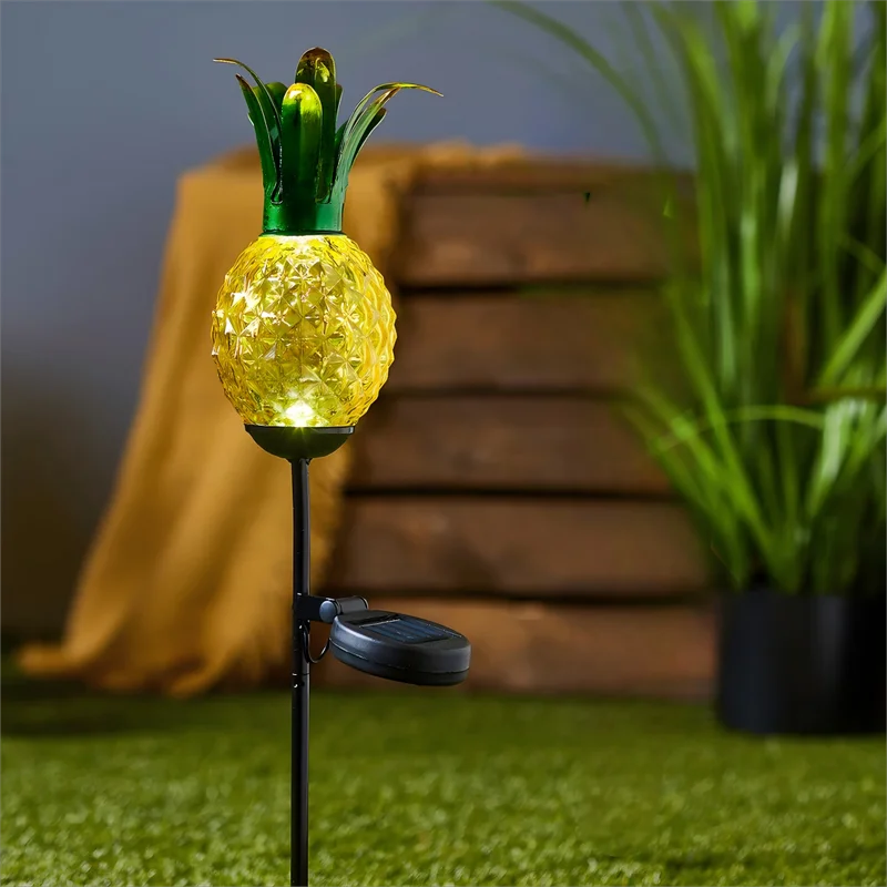 SM24339 Glass Pineapple Solar Stake Light with Metal Iron_2
