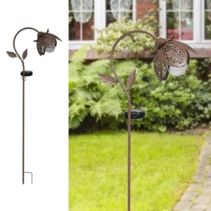 SM24368 Copper Metal Iron Solar Flower Stake Light, Medium, Glossy