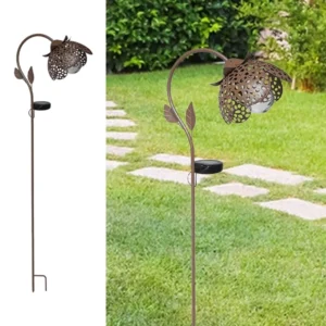SM24369 White Small Textured Metal Iron Solar Flower Stake Light