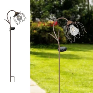SM24370 Bronze Metal Iron Solar Flower Stake Light, Mini, Smooth