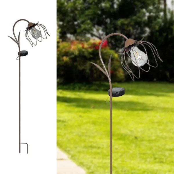 SM24370 Bronze Metal Iron Solar Flower Stake Light, Mini, Smooth