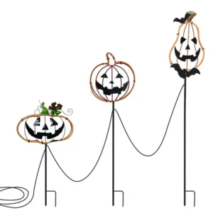 SM24372 Solar Plastic PP Pumpkin Stake Lights, Set of 3