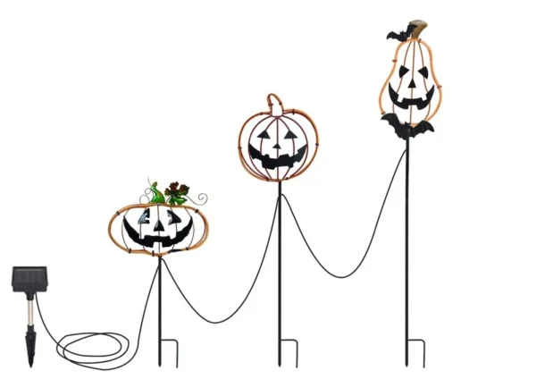 SM24372 Solar Plastic PP Pumpkin Stake Lights, Set of 3
