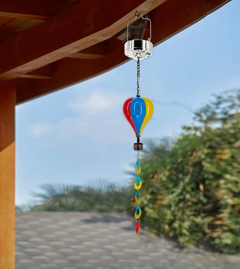 SM24376 Plastic PS and Metal Iron Hot Air Balloon Solar Hanging Wind Chime