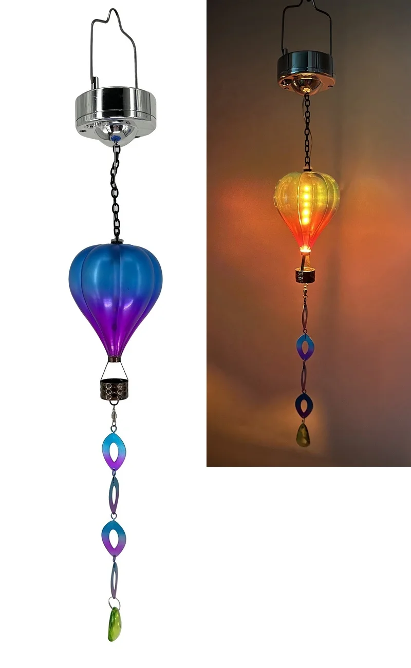 SM24376 Plastic PS and Metal Iron Hot Air Balloon Solar Hanging Wind Chime_3