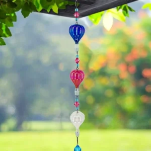 SM24377 Small Silver Hot Air Balloon Solar Hanging Wind Chime with Base, Glossy Minimalist Design, Metal Iron + Plastic PS