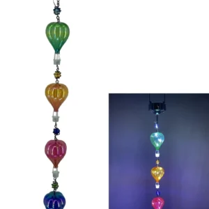 SM24378 Black Mini Textured Ornate Metal Iron + Plastic PS Hot Air Balloon Solar Hanging Wind Chime with Stand_2