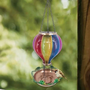 SM24390 Plastic PP Solar Hot Air Balloon Hanging Light with Bird Feeder for Animals