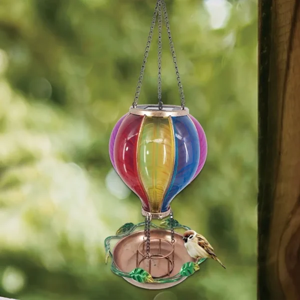 SM24390 Plastic PP Solar Hot Air Balloon Hanging Light with Bird Feeder for Animals