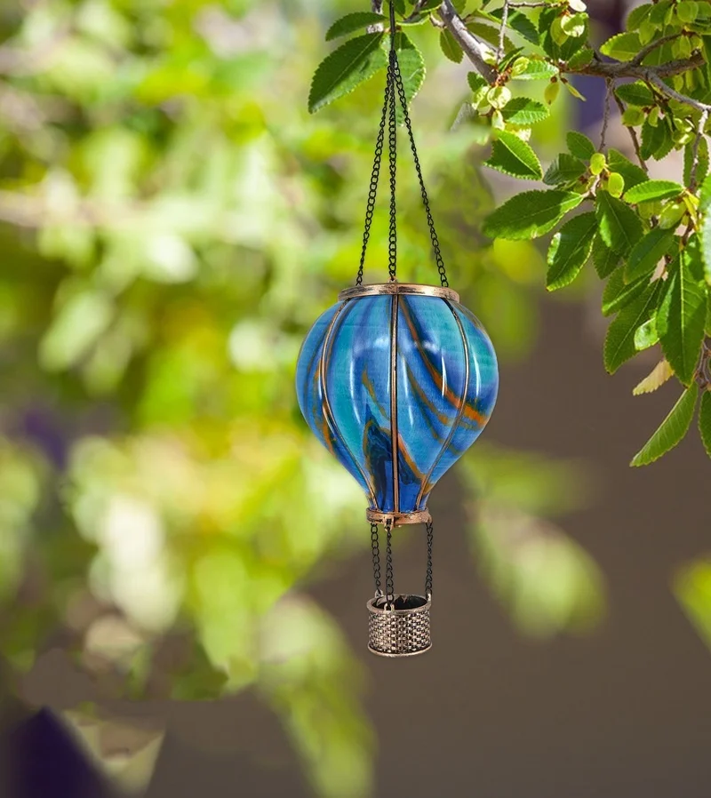 SM24392 Plastic PP Hot Air Balloon Solar Lantern with Flickering Flame Hanging Light_2