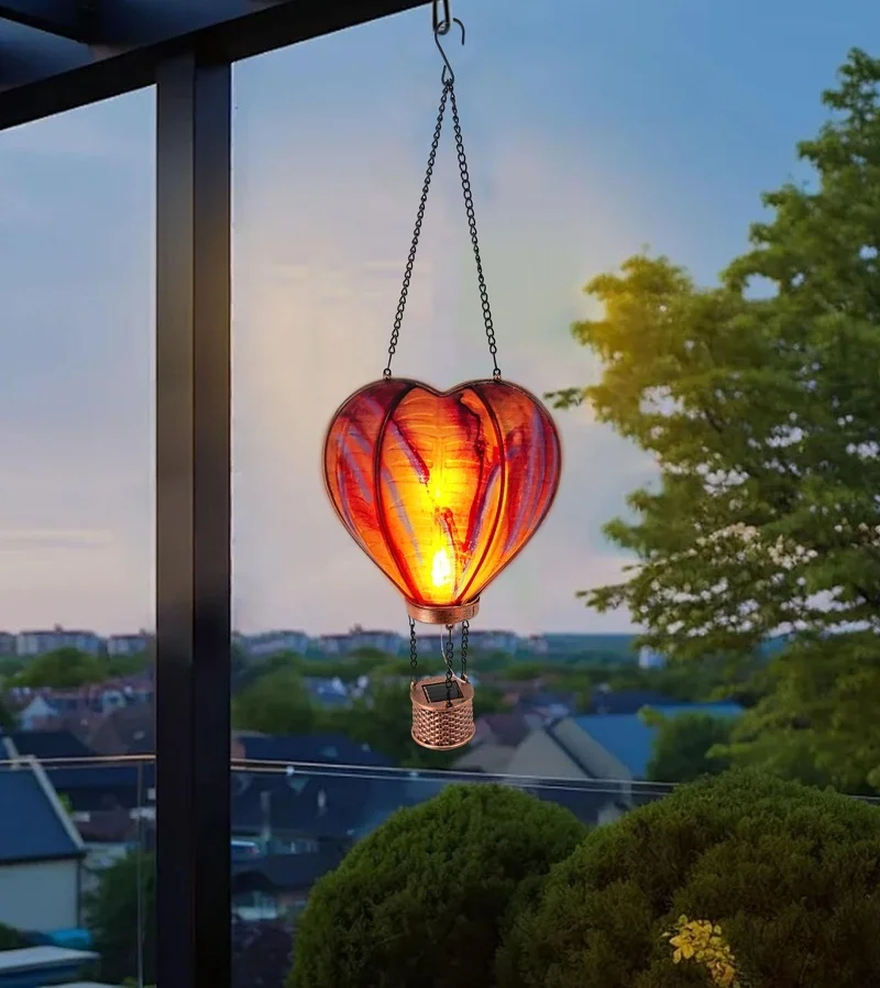 SM24393 Heart-Shaped Plastic PP Solar Air Balloon Lantern with Flickering Flame Hanging Light