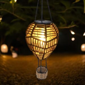 SM24395 Solarlaterne aus Rattan mit Heißluftballon und flackernder Flamme