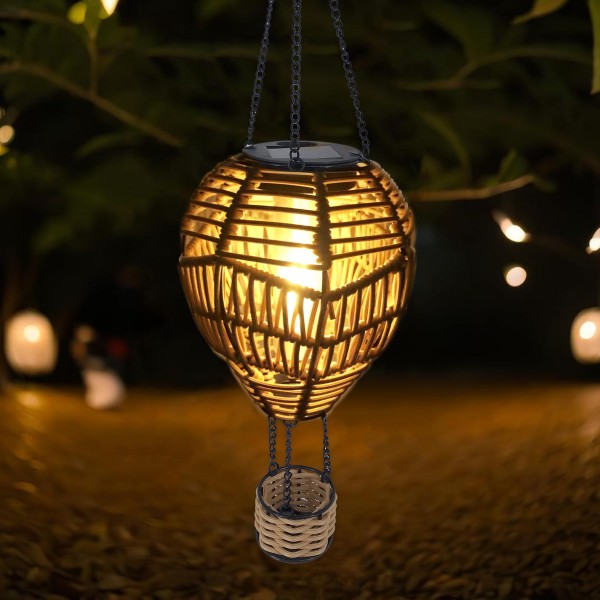 sm24395 hot air balloon solar rattan lantern with flickering flame