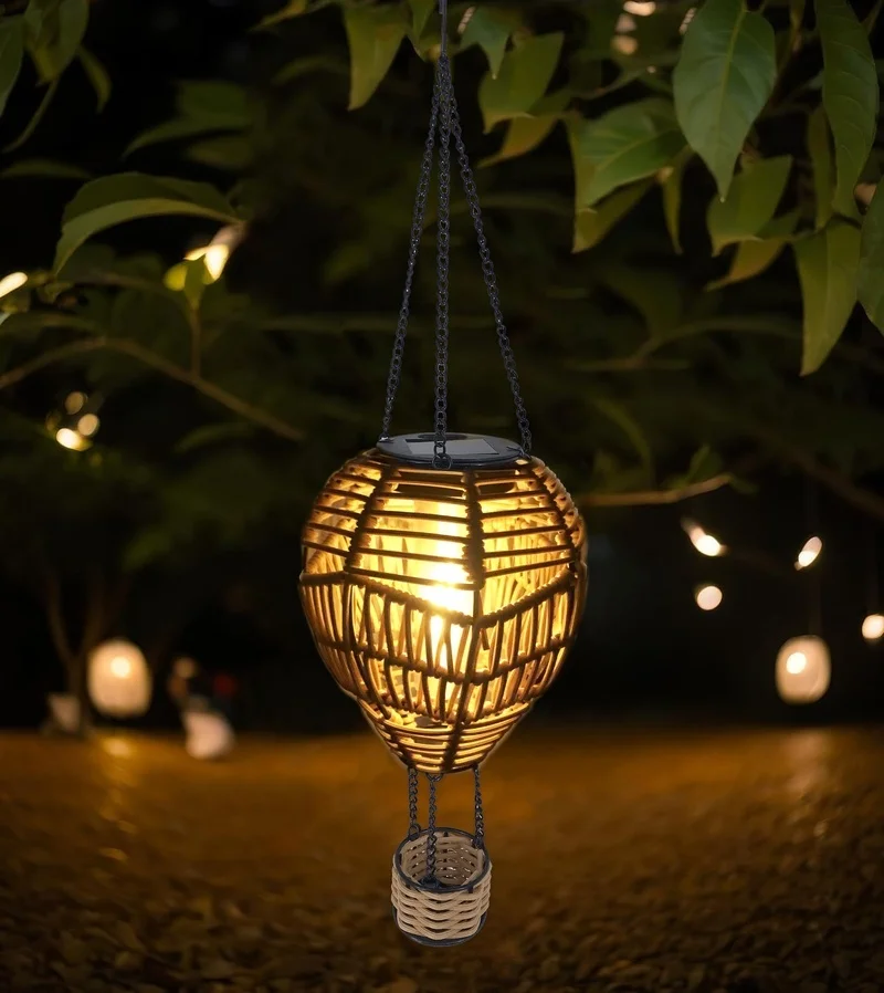 SM24395 Plastic PP Solar Rattan Hot Air Balloon Lantern with Flickering Flame Hanging Light_2