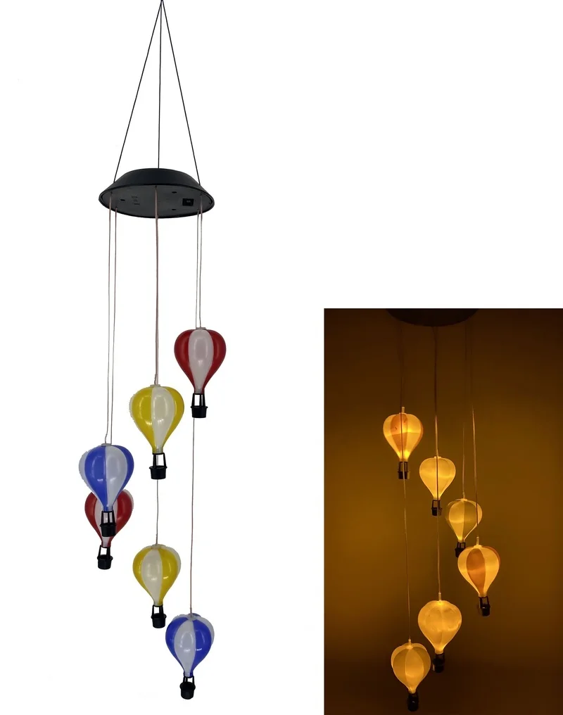 SM24396 Hot Air Balloon Solar Wind Chime Hanging Light, Metal Iron + Plastic PS