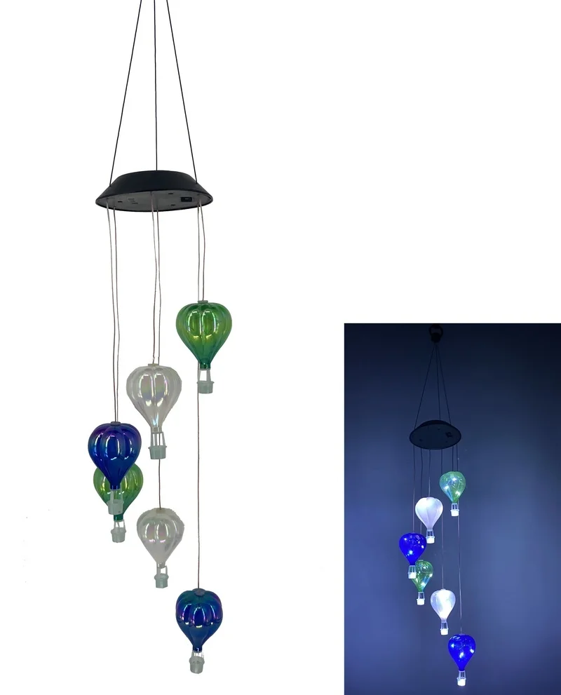 SM24396 Hot Air Balloon Solar Wind Chime Hanging Light, Metal Iron + Plastic PS_2