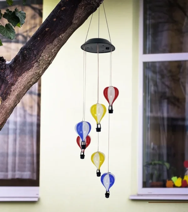 SM24396 Hot Air Balloon Solar Wind Chime Hanging Light, Metal Iron + Plastic PS_3