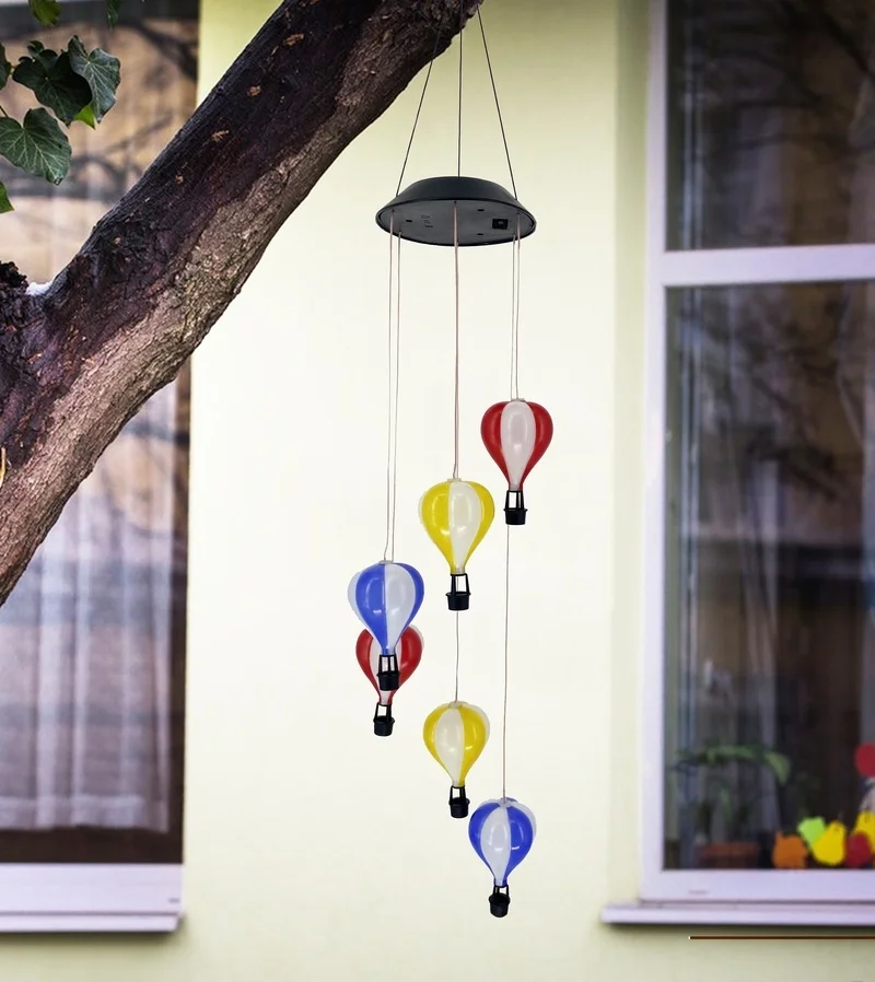 SM24396 Hot Air Balloon Solar Wind Chime Hanging Light, Metal Iron + Plastic PS_3