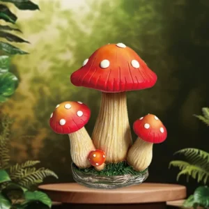 SM24414 Large Bronze Mushroom Solar Resin Statue with Textured Decorative Freestanding Design