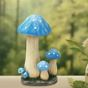 SM24415 Small Silver Mushroom Resin Statue with Smooth Modern Design and Solar Freestanding Light