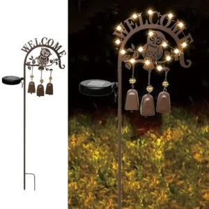 SM24417 Solar Stake Light with Windchime - Plastic PP Metal Iron Owl Bird Animal