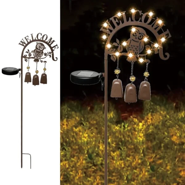 SM24417 Solar Stake Light with Windchime - Plastic PP Metal Iron Owl Bird Animal