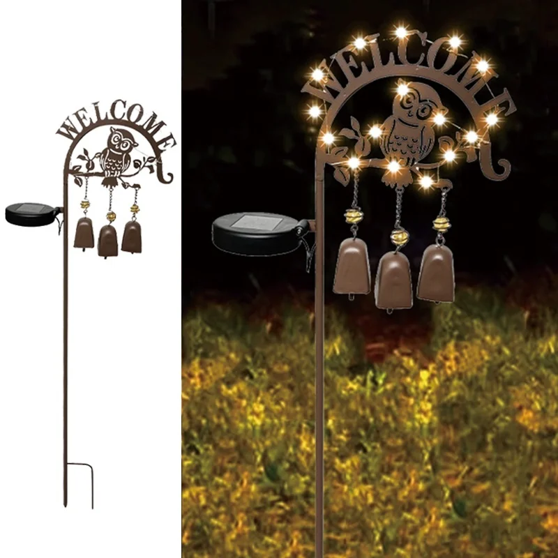 SM24417 Solar Stake Light with Windchime - Plastic PP Metal Iron Owl Bird Animal