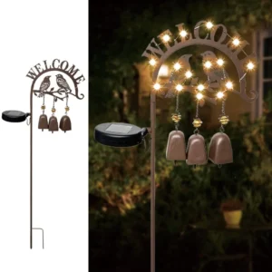 SM24418 Plastic PP Metal Iron Bird with Windchime Solar Stake Light Animal