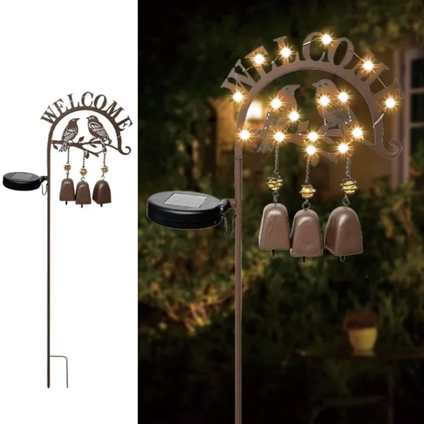 SM24418 Plastic PP Metal Iron Bird with Windchime Solar Stake Light Animal